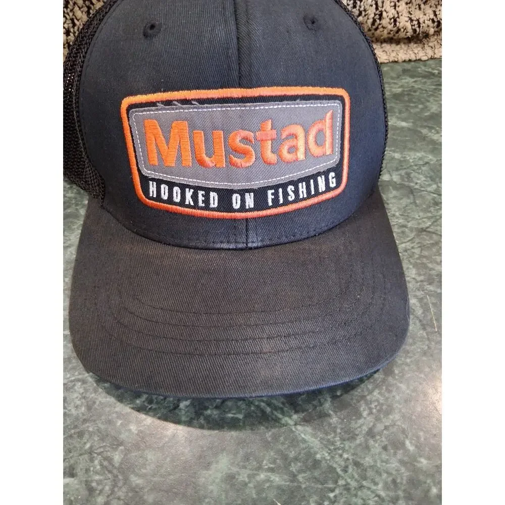 Mustad Embroidered Logo Trucker Hat Black Mesh Adjustable Cap Hooked On Fishing